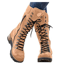 Load image into Gallery viewer, Fullwei Boots for Women,Women Platform Cowboy Boot Steel Toe Ladies Mid Calf Combat Western Lace Up Cowgirl Motorcycle Riding Boot Walking Shoe (Khaki, 8.5)