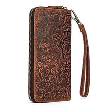 Load image into Gallery viewer, GUZUHUKU Vintage Embossed Zipper Wallet, Womens Wallets Large Capacity Detachable Wrist Strap Clutch Purses Perfect for Travel and Dating