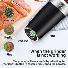 Load image into Gallery viewer, Gravity Electric Salt and Pepper Grinder Set, Automatic Pepper and Salt Mill Grinder Battery-Operated with Adjustable Coarseness, LED Light, One Hand Operated By Rongyuxuan