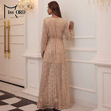 Load image into Gallery viewer, Miss ord Women Deep V Neck Long Sleeve Split Sequined Maxi Party Cocktail Dress (Medium, Gold)