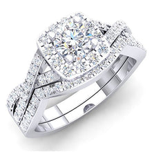 Load image into Gallery viewer, Dazzlingrock Collection 1.80 Carat (ctw) 10K Round Cubic Zirconia CZ Bridal Halo Engagement Ring Set, White Gold, Size 7.5
