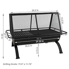 Load image into Gallery viewer, Sunnydaze Northland Outdoor Fire Pit - 36 Inch Large Wood Burning Patio & Backyard Firepit for Outside with Cooking BBQ Grill Grate, Spark Screen, Fireplace Poker, and Waterproof Cover