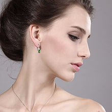 Load image into Gallery viewer, Gem Stone King 925 Sterling Silver Green Tourmaline and White Sapphire Leverback Earrings For Women (0.88 Ct Oval, 3/4 Inch)