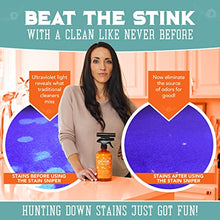 Load image into Gallery viewer, ANGRY ORANGE Pet Odor Eliminator for Strong Odor - Citrus Deodorizer for Dog Urine Smells on Carpet, Furniture & Floors - Puppy Supplies (24 Fl Oz + UV Flashlight)