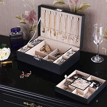 Load image into Gallery viewer, BEWISHOME Jewelry Box Organizer with 4 Watch Case Removable Tray Jewelry Display Storage Case - 7 Necklace Hook - Velvet Lining - Earring Ring Bracelet Case for Women Girls - Black PU Leather SSH07B