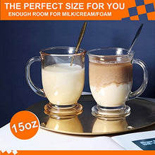 Load image into Gallery viewer, Glass Coffee Mugs Set of 6, Vivimee Clear Coffee Mug 15 Oz, Large Glass Mugs With Handles for Hot Beverages, Clear Mugs for Tea, Cappuccino, Latte, Espresso Coffee, Juice, Glass Coffee Cups