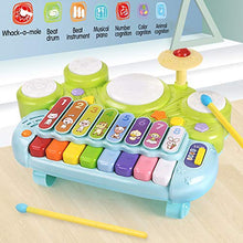 Load image into Gallery viewer, fisca 3 in 1 Musical Instruments Toys, Electronic Piano Keyboard Xylophone Drum Set - Learning Toys with Lights for Baby & Toddler 1 2 3 Year Old Boys and Girls