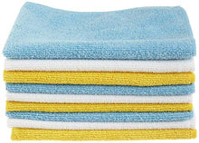 Load image into Gallery viewer, Amazon Basics Microfiber Cleaning Cloths, Non-Abrasive, Reusable and Washable - Pack of 144, 12 x16-Inch, Blue, White and Yellow
