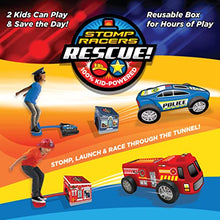 Load image into Gallery viewer, Stomp Rocket Original Stomp Rescue Racers - Dueling Race Cars for Kids - 1 Firetruck, 1 Police Car, 2 Launch Pads and 2 Tunnels - Fun Toy and Gift for Boys or Girls Age 5+ Years Old - STEM Toy