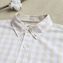 Load image into Gallery viewer, Dubinik Mens Button Down Long Sleeve Shirts 100% Cotton Plaid Casual Shirt with Pocket Beige Khaki