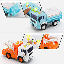 Load image into Gallery viewer, 4 Pack City Service Vehicle Car Truck Toy Set - Tow Truck,Dump Truck,Sprinkler,and Garbage Truck - with Friction Powered Wheels and Lights & Sounds