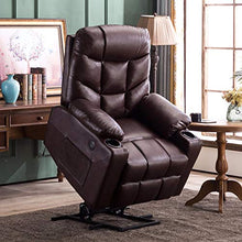 Load image into Gallery viewer, Mcombo Electric Power Lift Recliner Chair Sofa for Elderly, 3 Positions, 2 Side Pockets and Cup Holders, USB Ports, Faux Leather 7288 (Dark Brown)