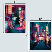 Load image into Gallery viewer, Japan Art Poster Set of 2 - Japanese Print Artwork on Canvas Roll - Tokyo Anime Wall Art Picture Gift - Preppy Night City Wall Decor Poster for Room Aesthetic Bedroom Kitchen Living UNFRAMED 11x14
