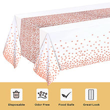 Load image into Gallery viewer, 4 Pack Plastic Tablecloths for Rectangle Tables, Waterproof Disposable Table Cloths, White and Rose Gold Rectangular Table Covers for Parties Birthday Thanksgiving Christmas Wedding, 54" x 108"