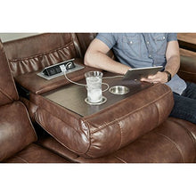 Load image into Gallery viewer, Roundhill Furniture Achern Brown Leather-Air Nailhead Manual Reclining Sofa and Loveseat with Storage Console and USB Port