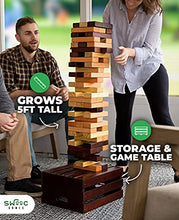 Load image into Gallery viewer, SWOOC Games - Reclaimed Giant Tower Game | 60 Large Blocks | Storage Crate / Outdoor Game Table | Starts Over 2.5ft Big | Max Height of 5ft | Genuine Jumbo Toppling Yard Games | Jumbo Backyard Set