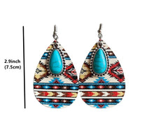 Load image into Gallery viewer, Wooden Dangle Earrings for Women African Natural Wood Teardrop Earrings Bohemian Ethnic Statement Lightweight Drop Earrings (blue)
