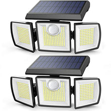 Load image into Gallery viewer, Claoner Solar Security Lights Outdoor Motion Sensor, 306 LED Solar Outdoor Lights 2 Packs Wireless Solar Flood Lights Outdoor Motion Sensor 3 Heads 270° Wide Angle IP65 Waterproof Wall Lights