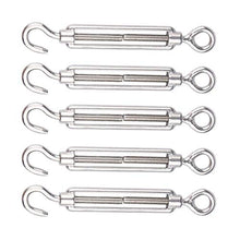 Load image into Gallery viewer, Muzata 5Pack M4 Turnbuckle Hook and Eye T304 Stainless Steel for Cable Railing Wire Rope Hardware Kit Tension Heavy Duty Hanging Sun Shade Sail String Light CN09