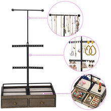Load image into Gallery viewer, Keebofly Jewelry Organizer Metal & Wood Basic Storage Box - 3 Tier Jewelry Stand for Necklaces Bracelet Earrings Ring Weathered Grey