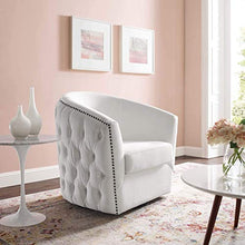 Load image into Gallery viewer, Modway Rogue Performance Velvet Barrel Back Accent Lounge Swivel Chair in White
