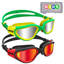 Load image into Gallery viewer, Kids Swim Goggles, OMID 2 Packs P2 Comfortable Polarized Unisex-child Swimming Goggles, Anti-Fog No Leaking Swim Goggles for Children with UV Protection Age 6-14 (Green Silver+Black Blue)