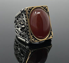 Load image into Gallery viewer, KAR 925K Stamped Sterling Silver Red Agate (Aqeeq) Men's Large Ring I1N (13)