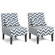 Load image into Gallery viewer, Giantex Set of 2 Armless Accent Chair w/Back Pillow, Wood Legs, Soft Sponge, Upholstered Fabric Accent Side Chair, Living Room Chair for Home, Bedroom, Office (2, Blue/White)