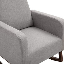 Load image into Gallery viewer, HOMCOM Accent Lounge Rocking Chair with Solid Curved Wood Base and Linen Padded Seat, Grey