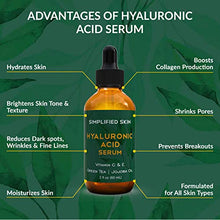 Load image into Gallery viewer, Hyaluronic Acid Serum for Face & Eyes (2 oz) with Vitamin C, E & Green Tea for Anti-Aging, Moisturizing, Antioxidant & Wrinkle Treatment. Best Hydrating Pure Facial Serum by Simplified Skin