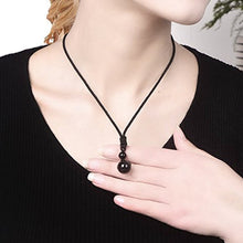 Load image into Gallery viewer, OK-STORE Natural Black Obsidian Rainbow Eyes Stone Necklace Pendant, 16mm Obsidian Bead with Woven Cotton Cord, Talisman Dedication of Wellness and Wealth
