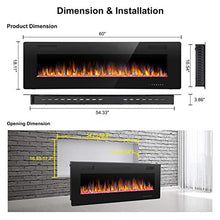 Load image into Gallery viewer, Joy Pebble Electric Fireplace, in-Wall Recessed and Wall Mounted 750/1500W Fireplace Heater, Touch Screen, Remote Control with Timer, Black (60 inch)