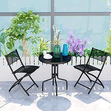Load image into Gallery viewer, Giantex 3 Pcs Bistro Set Garden Backyard Round Table Folding Chairs, with Rust-Proof Steel Frames & Reinforced Glass Design Outdoor Patio Furniture, Black