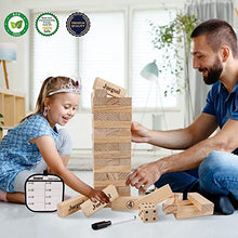 Load image into Gallery viewer, Juegoal 54 Pieces Giant Tumble Tower Blocks Game Giant Wood Stacking Game with 1 Dice Set Canvas Bag for Adult, Kids, Family