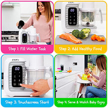 Load image into Gallery viewer, EVLA'S Double Baby Food Maker, Food Processor with 2 Steaming Baskets, Blender, Grinder, Steamer, Cooks & Blends Healthy Homemade Baby Food in Minutes, Touch Screen Control, with 6 reusable food pouches, White