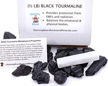 Load image into Gallery viewer, Dancing Bear Black Tourmaline Crystals Bulk (1/2 LB), Includes: (1) Selenite Stick & Information Cards, Rough Raw Natural Stones for Good Vibes, Reiki Energy, EMF & Radiation Protection, Made in USA