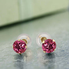 Load image into Gallery viewer, Gem Stone King 14K Yellow Gold Pink Tourmaline Gemstone Stud Earrings 1.00 Ct Round 5MM