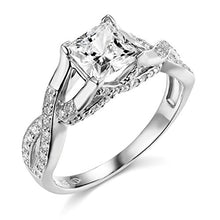 Load image into Gallery viewer, TWJC 14k White Gold Solid Princess Square Wedding Engagement Ring - Size 8.5
