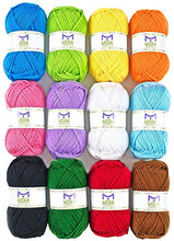 Load image into Gallery viewer, Acrylic Yarn Skeins Large 1.76 Ounce(50g) Each – 12 Multicolor Knitting and Crochet Yarn Bulk – Starter Kit for Colorful Craft - 7 Ebooks with Yarn Patterns - by Mira HandCrafts
