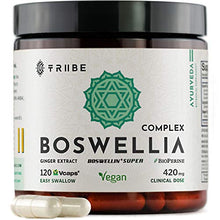 Load image into Gallery viewer, Tribe Organics, 420mg Boswellia Complex for Joint Support, Muscle Relief, Reduce Inflammation - Organic, Vegan, Non GMO, High-Potency - Boswellin Super with Ginger Extract & Black Pepper, 120 Capsules