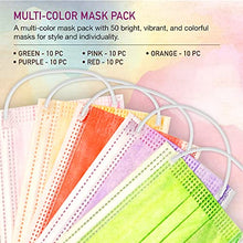 Load image into Gallery viewer, Unifandy Kid Face Mask, 50PC 3 Ply Disposable Face Mask Colorful Set for Children, Durable Nose Wire Earloop Protective Cover, Back to School Supplies