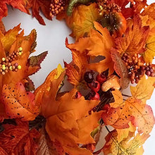 Load image into Gallery viewer, SHANSHAN Fall Wreath 17inch Thanksgiving Day tmas Decor Ornament Wall Hanging Garlands Harvest Gift for Front Door Rattan Base Handcrafted Holiday Artificial Maple Leaves