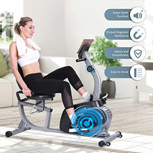 Load image into Gallery viewer, Maxkare Magnetic Recumbent Exercise Bike Indoor Stationary Bike with Adjustable Cushion Seat and Resistance,Pluse Monitor,Transport Wheels and Tablet Holder for Home Use