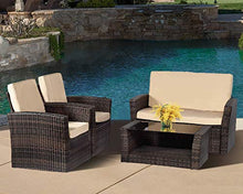 Load image into Gallery viewer, PayLessHere 4 Pieces Patio Sectional Sofa Rattan Chair Outdoor Backyard Porch Poolside Balcony Garden Furniture with Coffee Table, Brown