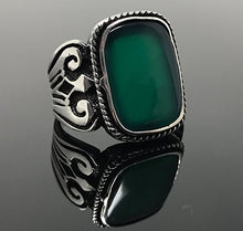 Load image into Gallery viewer, KAR 925K Stamped Solid Sterling Silver Green Agate (Aqeeq) Men's Ring P3B (7)