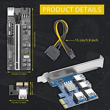 Load image into Gallery viewer, PCIE 1 to 4 Adapter Riser Card with PCIE Riser Express Cable 1x to 16x Ver010s GPU Riser Express Kits, with LED Graphics Extension PCIE Riser Adapter Card, 24 Inches USB 3.0 Cable, 5 Pack