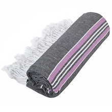 Load image into Gallery viewer, Cacala Pestemal Turkish Bath Striped Towels 37x70 %100 Cotton Black-Lilac (MULTI-PES-PARADISE-BLACK)