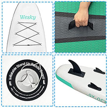 Load image into Gallery viewer, Wesky Inflatable Stand Up Paddle Board 10’6”x30”x6” Premium SUP with Non Slip Deck, Leash, Adj Paddle, Hand Pump, Bag, Repaire Kit, Bottom Fins, Standing Boat for Surfing Adult Youth (Green)