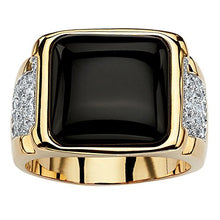 Load image into Gallery viewer, Palm Beach Jewelry Men's 14K Yellow Gold Plated Natural Black Onyx and Round Cubic Zirconia Cabochon Ring Size 11
