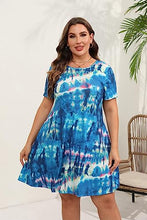 Load image into Gallery viewer, HBEYYTO Summer Dress for Curvy Women 2023 Trendy Plus Size Casual Floral Tiedye Printed Short Sleeve T Shirt Dress with Pockets Blue